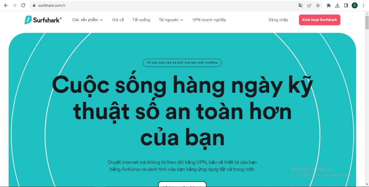 Trang chủ của Surfshark, trang tải ứng dụng surfshark